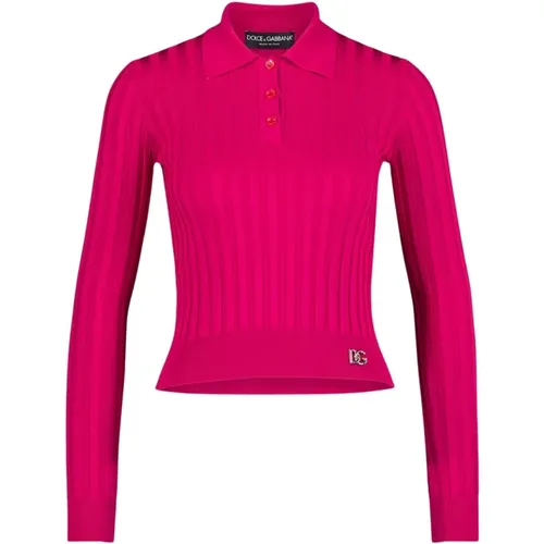 Cropped Polo Shirt In Ribbed Silk , female, Sizes: XS, 2XS, M - Dolce & Gabbana - Modalova