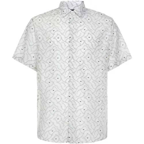 Men`s Short Sleeve Over FIT Shirt with Wave Print and All Over Eagle Logo , male, Sizes: S, M - Emporio Armani - Modalova