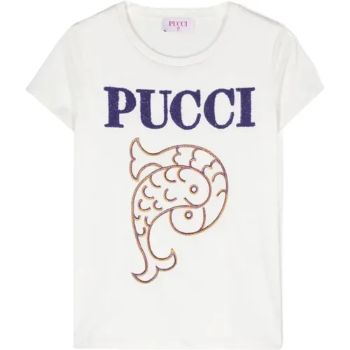 Weißes Fisch besticktes T-Shirt - EMILIO PUCCI - Modalova