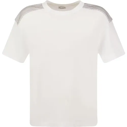 T-Shirt aus Stretch-Baumwolljersey mit glänzenden Schultern - BRUNELLO CUCINELLI - Modalova
