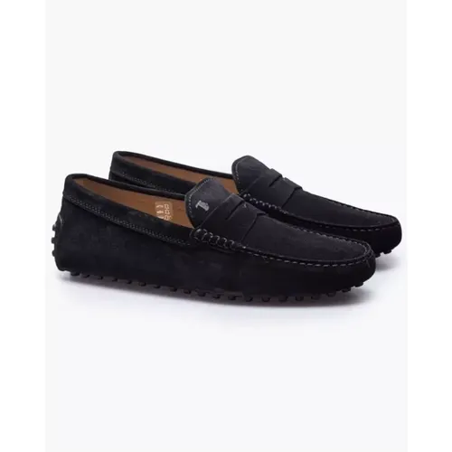 Wildleder-Loafers mit gestepptem Riemen und Plateau - Schwarz, Größe 9 1/2 , Herren, Größe: 42 1/2 EU - TOD'S - Modalova