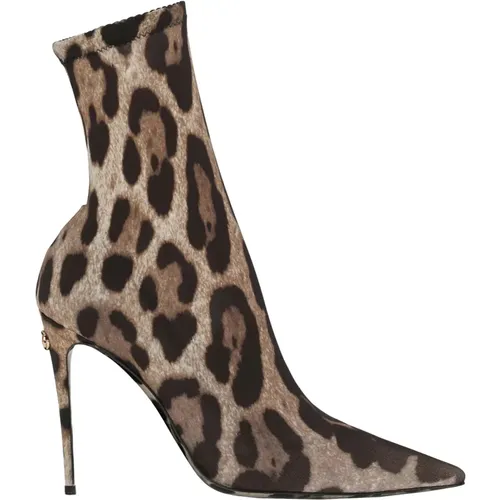 Leopard-Print Stretch Fabric Boot - Dolce & Gabbana - Modalova