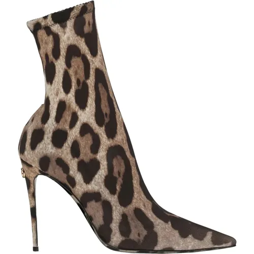 Leopard-Print Stretch Fabric Boot , female, Sizes: 5 1/2 UK, 3 UK - Dolce & Gabbana - Modalova