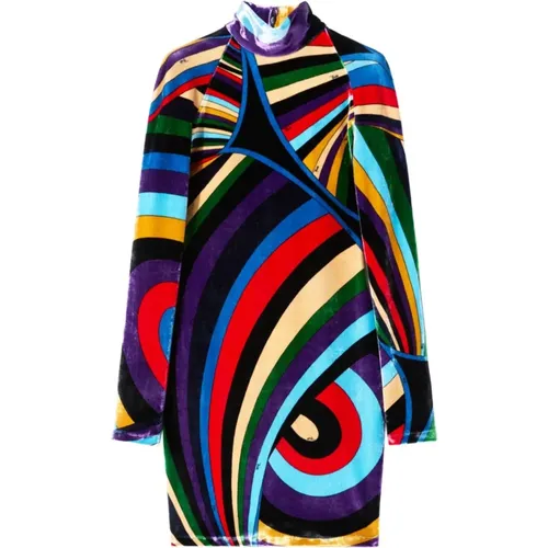 Samt Geometrisches Muster Kleid in Lila , Damen, Größe: M - EMILIO PUCCI - Modalova