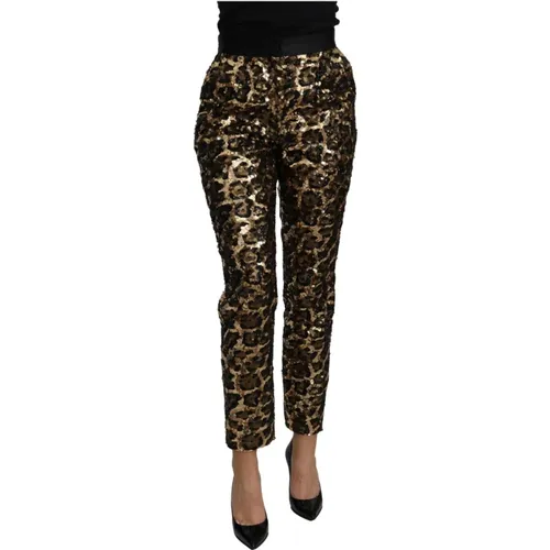 Weite Hose mit Leopardenmuster und Pailletten - Dolce & Gabbana - Modalova