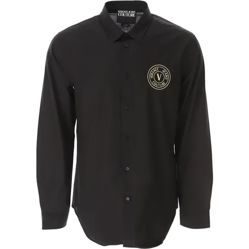 Schwarzes Gold V-Emblem Hemd , Herren, Größe: L - Versace Jeans Couture - Modalova