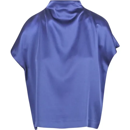 Satin Top with High Neck and Short Flap Sleeves , female, Sizes: M - Liviana Conti - Modalova