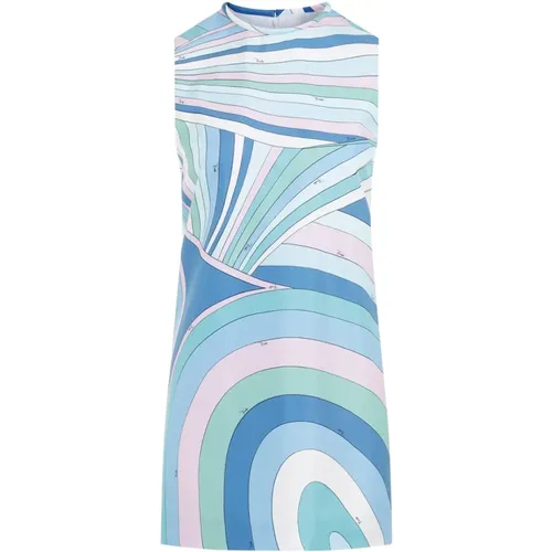 Silk Mini Dress Blue White Pattern , female, Sizes: 2XS - EMILIO PUCCI - Modalova