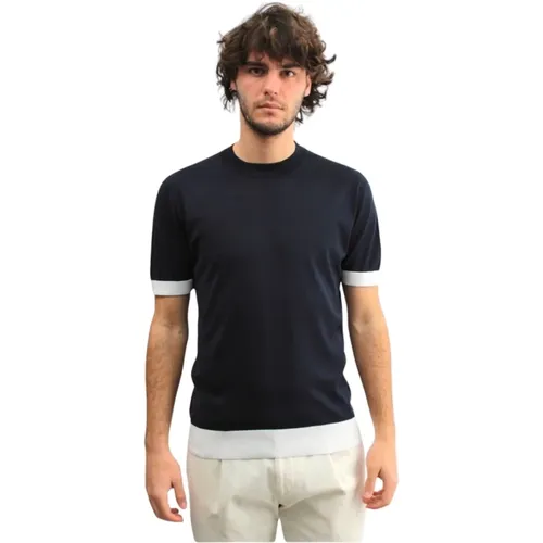 Blau Crew Neck Seide Baumwolle T-shirt , Herren, Größe: S - Paolo Pecora - Modalova