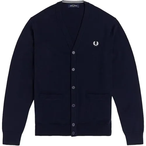 Merino Cotton Classic Cardigan Navy , male, Sizes: M - Fred Perry - Modalova