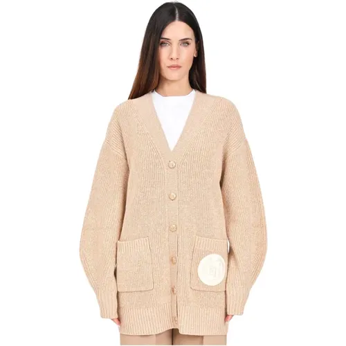 Beiger Cardigan mit Maiskornstich , Damen, Größe: L - Elisabetta Franchi - Modalova