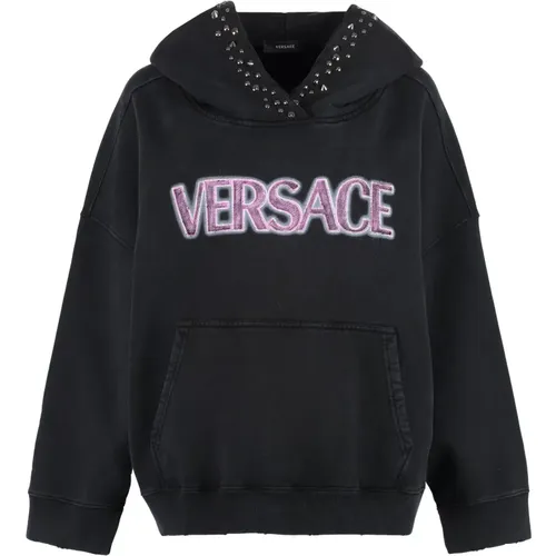 Studded Cotton Hoodie , female, Sizes: 2XS - Versace - Modalova