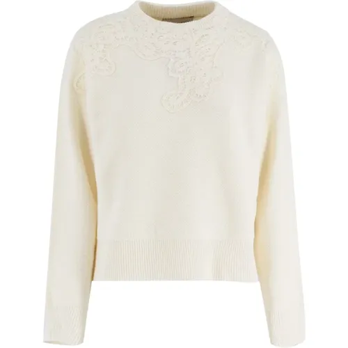 Blumen Spitze Wollpullover , Damen, Größe: M - Ermanno Scervino - Modalova