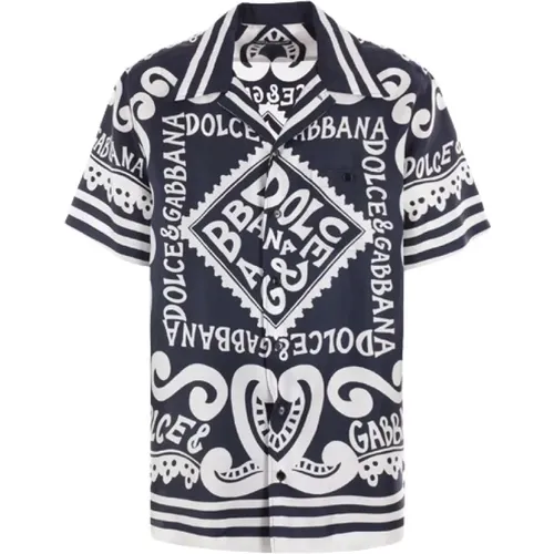 Blouses & Shirts,Seidenhemd mit Marineprint und Vanity-Kragen,Bowling Hemden - Dolce & Gabbana - Modalova