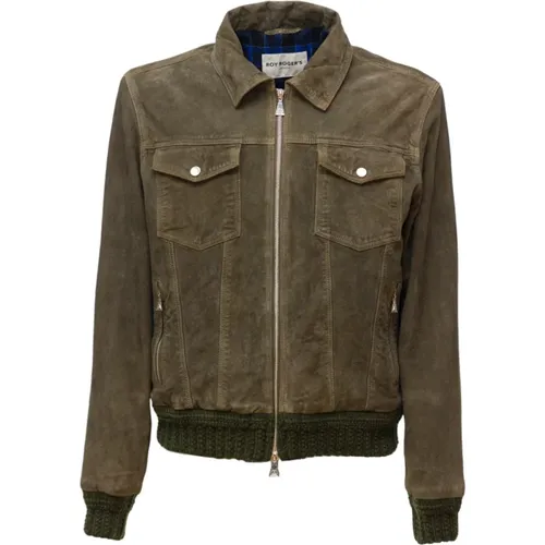 Suede Jacket with Knitted Details , male, Sizes: XL - Roy Roger's - Modalova