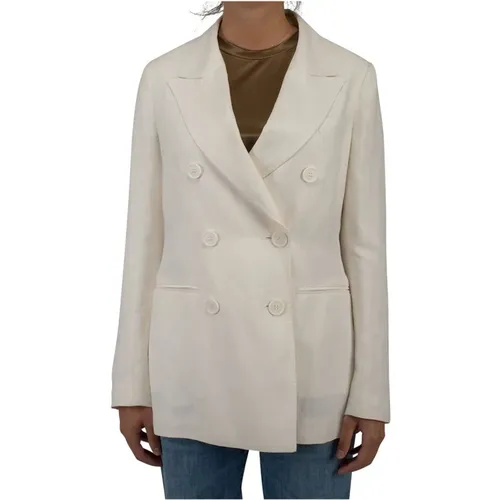 Cream Cotton Linen Double-Breasted Jacket , female, Sizes: M - Aspesi - Modalova