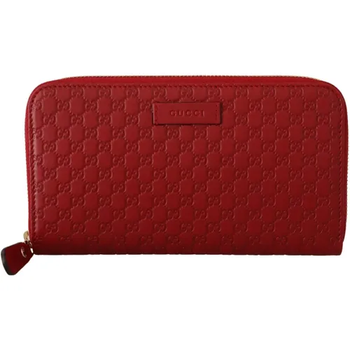 Leather Micro ssima Zip Around Wallet , female, Sizes: ONE SIZE - Gucci - Modalova