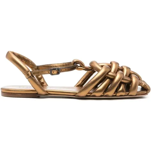 Metallic Flat Sandals Antique Gold , female, Sizes: 4 UK, 5 UK, 7 UK, 3 UK - Hereu - Modalova