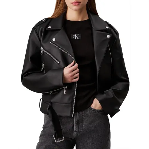 Schwarze Biker Eco-Lederjacke - Calvin Klein Jeans - Modalova