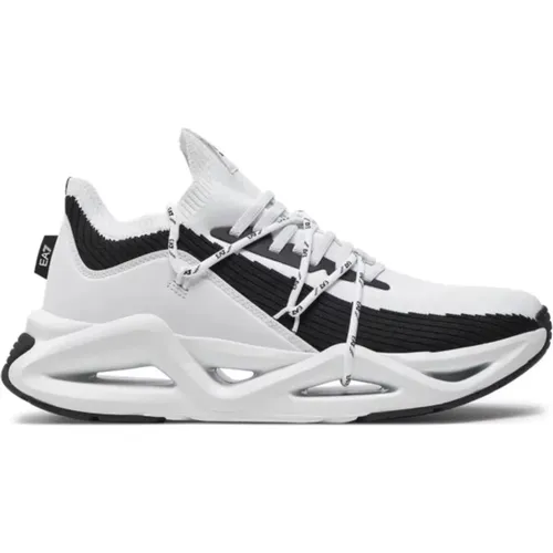 Weiße und schwarze Sneaker Polyester-Zusammensetzung , Herren, Größe: 41 1/3 EU - Emporio Armani EA7 - Modalova