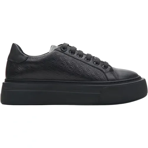 Damen Schwarze Sneakers aus Echtem Leder mit Dicker Sohle Er00114395 , Damen, Größe: 38 EU - Estro - Modalova