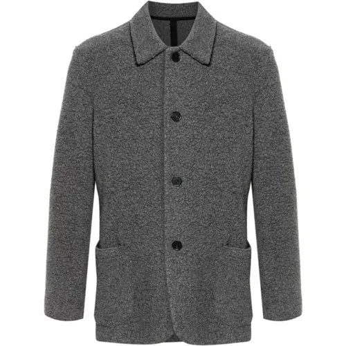 Graue Wollmischung Bouclé Jacke , Herren, Größe: L - Harris Wharf London - Modalova