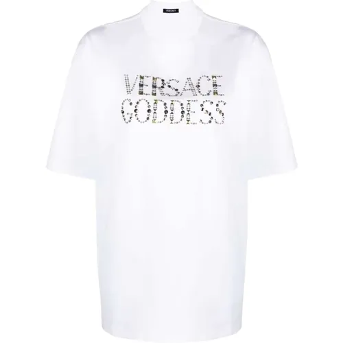 Göttin-Print Nieten T-Shirt - Versace - Modalova