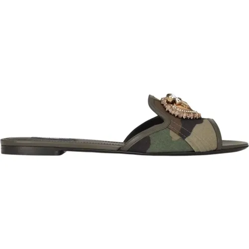 Army Camouflage Heart Slide Sandals , female, Sizes: 2 1/2 UK - Dolce & Gabbana - Modalova