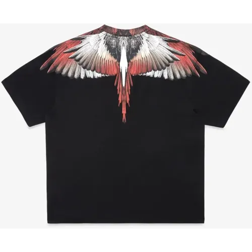 Icon Wings T-Shirt Schwarz Korallenrot , Herren, Größe: L - Marcelo Burlon - Modalova