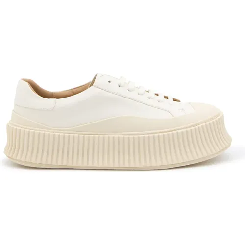 Weiße Ledersneakers mit gerippten Details , Damen, Größe: 39 EU - Jil Sander - Modalova