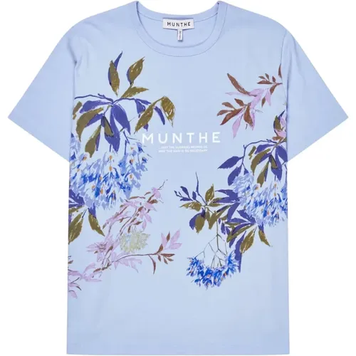 Blumendruck T-Shirt Hellblau , Damen, Größe: S - Munthe - Modalova