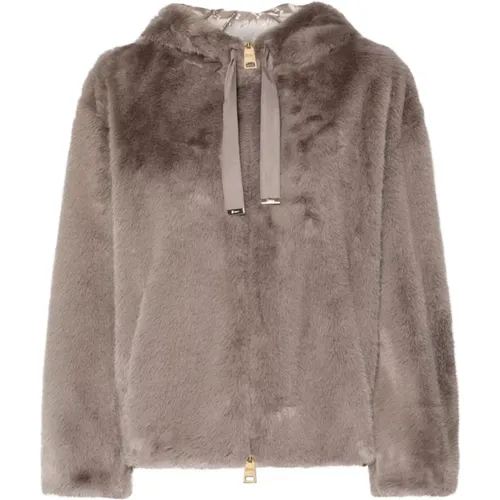 Faux-Fur Dove Grey Coat , female, Sizes: M - Herno - Modalova