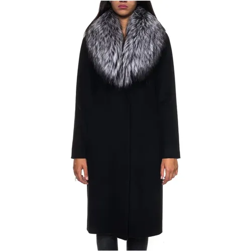 Wool Fur Neck Long Coat , female, Sizes: M - Cinzia Rocca - Modalova