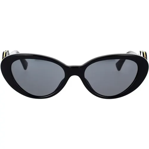 Cat-Eye Sonnenbrille mit dunkelgrauer Linse und schwarzem Rahmen - Versace - Modalova