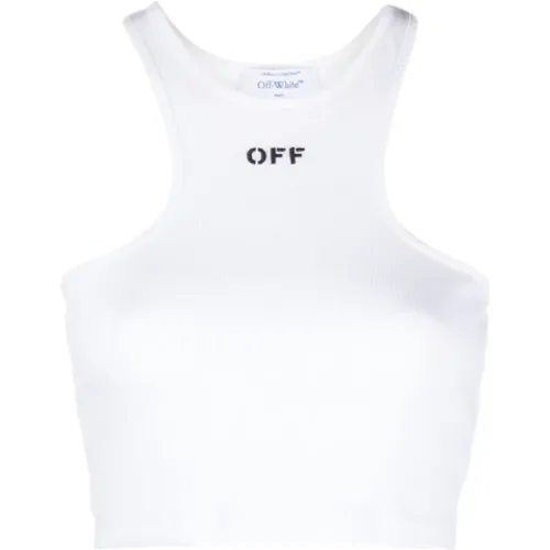 Off , Geripptes Logo-Print Racerback-Top , Damen, Größe: S - Off White - Modalova