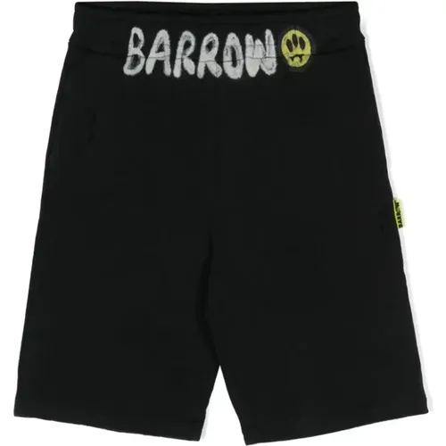 Schwarze Gestrickte Distressed Logo Bermuda Shorts,Kinder Schwarze Baumwoll-Sportshorts mit bedrucktem Logo - Barrow - Modalova
