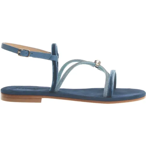 Blaue Samtsandalen mit Mikrokristallen , Damen, Größe: 37 EU - Paola Fiorenza - Modalova