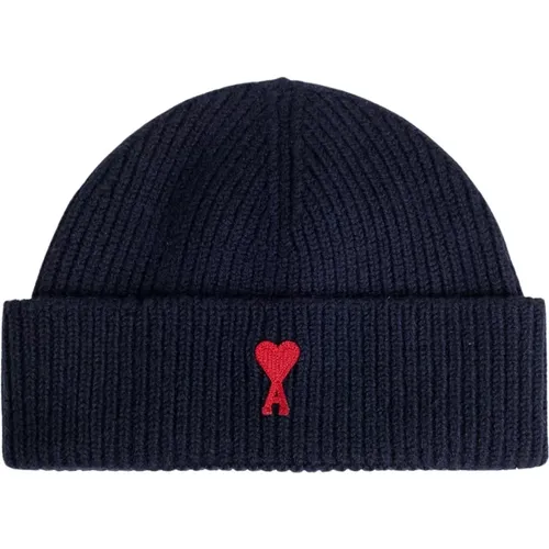 Red Embroidered Logo Beanie , male, Sizes: ONE SIZE - Ami Paris - Modalova