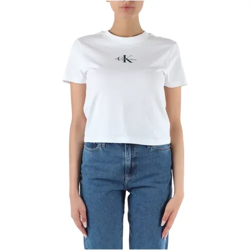 Baumwoll Logo Besticktes T-shirt , Damen, Größe: XS - Calvin Klein Jeans - Modalova
