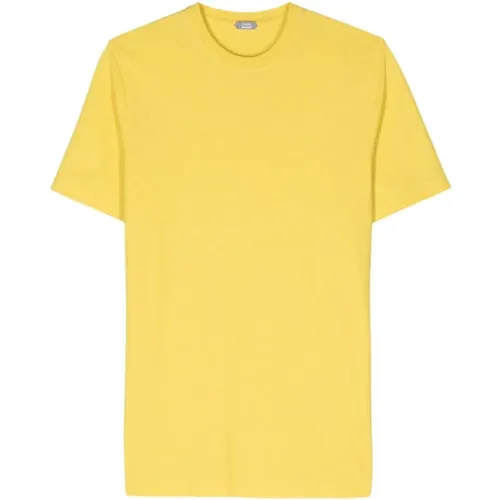 Bio-Baumwolle Gelbes T-Shirt Jersey , Herren, Größe: M - Zanone - Modalova