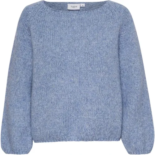 Blau Melange Wollpullover Sweater , Damen, Größe: M - Saint Tropez - Modalova