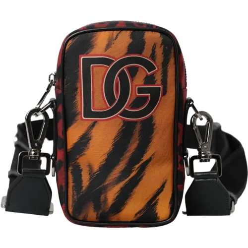 Tiger Print Cross Body Bag , male, Sizes: ONE SIZE - Dolce & Gabbana - Modalova