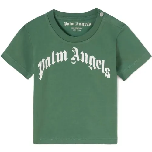 Grünes Kinder T-Shirt mit Logo - Palm Angels - Modalova