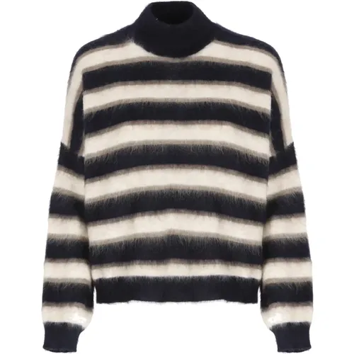 Striped Mohair and Wool Turtleneck , female, Sizes: L - BRUNELLO CUCINELLI - Modalova