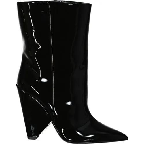 Leather Boots Patent Effect Heel Women , female, Sizes: 5 UK - Saint Laurent - Modalova