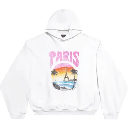 Paris Tropical Cotton Hoodie , male, Sizes: L - Balenciaga - Modalova