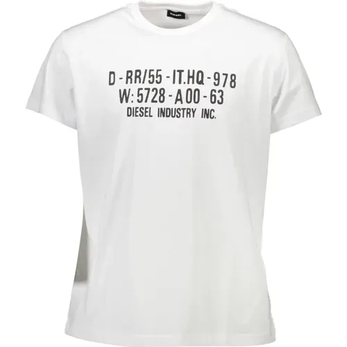 Weißes Baumwoll-T-Shirt, Kurzarm, Druck , Herren, Größe: 2XL - Diesel - Modalova
