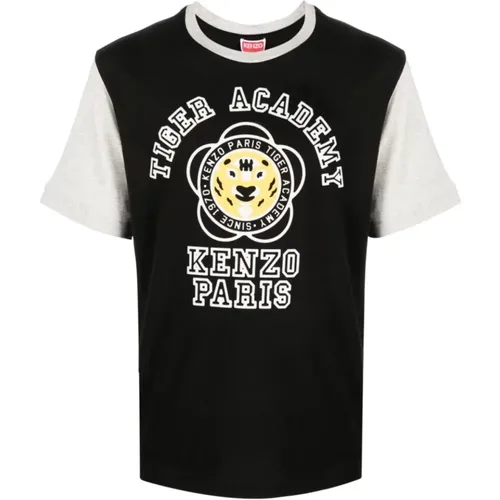 Logo-Print Farbblock T-Shirt,Schwarzes Tiger Academi Print T-Shirt - Kenzo - Modalova