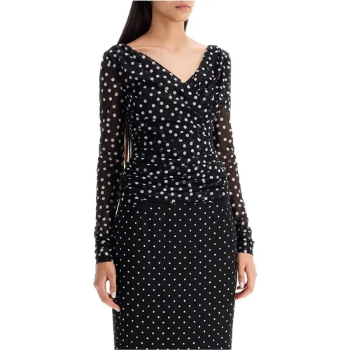 Polka Dot Draped Top , female, Sizes: XS, S - Dolce & Gabbana - Modalova