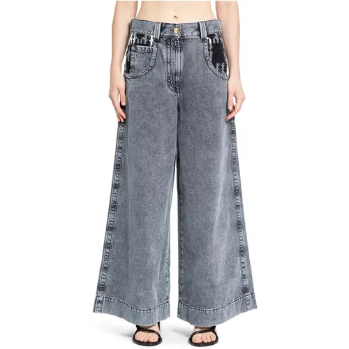 Wide Denim Pants with Check Monogram , female, Sizes: W24, W25 - Palm Angels - Modalova